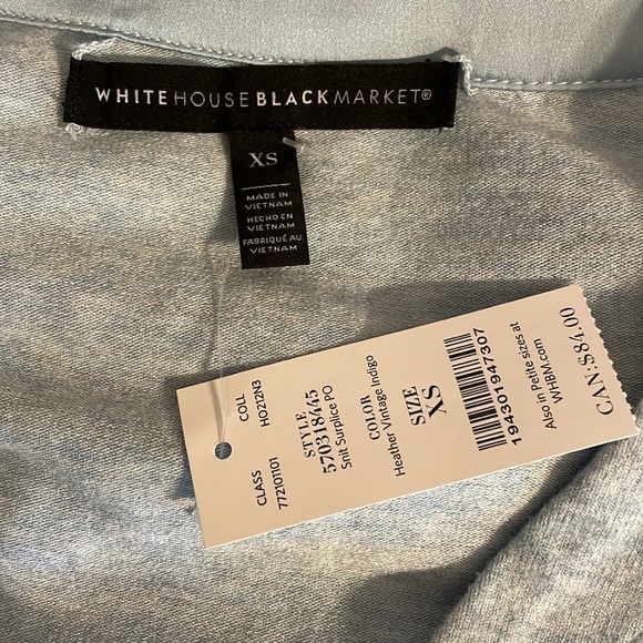 White House black market women’s XS sweater top wrap front v neck blue soft whbm - Picture 5 of 8